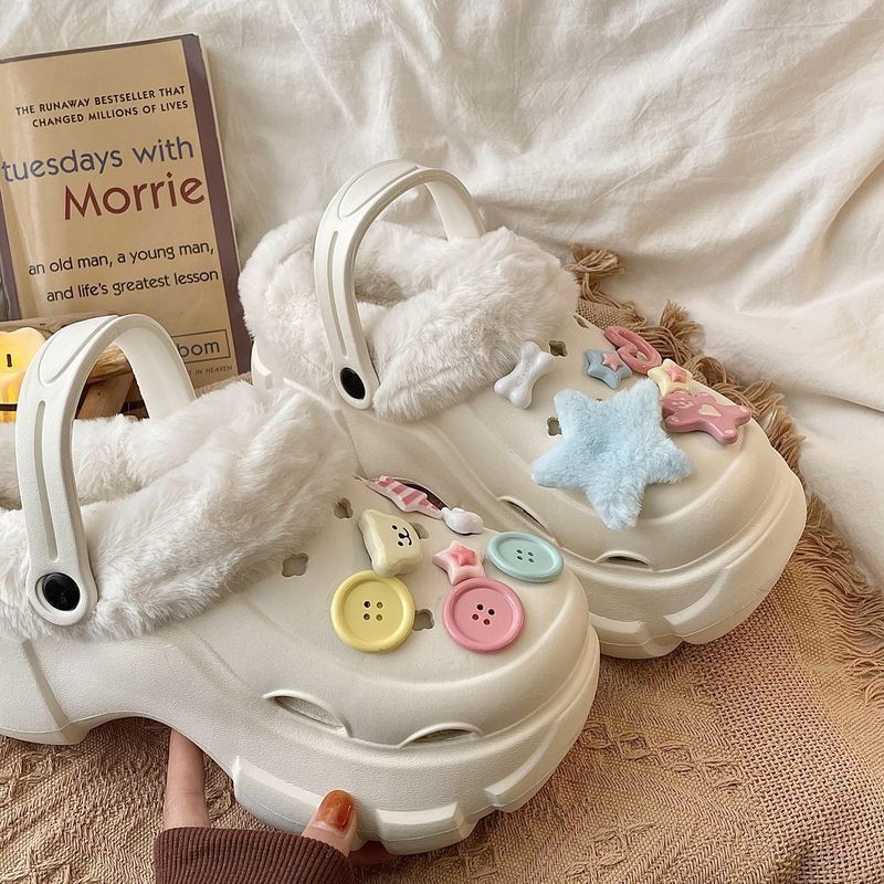 Detachable cotton slippers for women, suitable for autumn and winter wear, thick-soled winter 2024 new style cotton slippers, fleece-lined clogs for winter