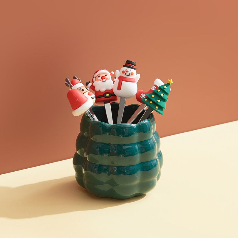 creative new year fruit fork suitfor home desktop ornaments high-looking ceramic fork spoon storage jar housewarming gift