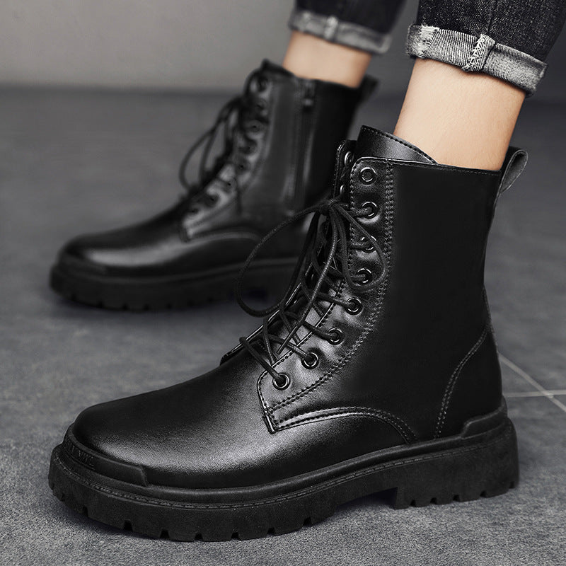 Boots men's british style high-top men's boots plus size mid-top leather shoes black high street workwear chelsea short boots spring