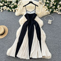 summerelegancesexy color matching suspender dress for women vacation style waist ruffles large swing dress long skirt