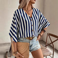 european and american cross-border  new autumn elegant v-neck loose short-sleeve printed solid color women's blouse