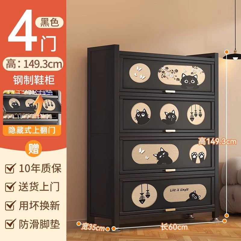 Household steel shoe cabinet, multi-layer dustproof shoe rack for entryway, large-capacity storage shoe cabinet for rental housing