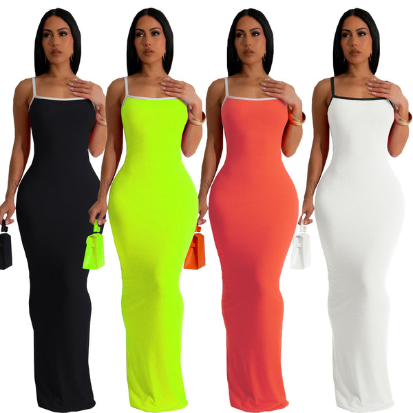 TW449 European and American women's clothing 2024  fashion sexy suspender contrasting color slim dress source