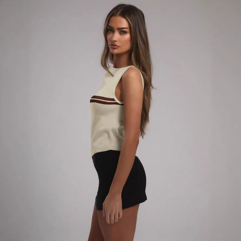Xiaoxiangfengstripesknitting camisole women's summeroutwear silmslimming look inner bottom sleeveless t-shirttops