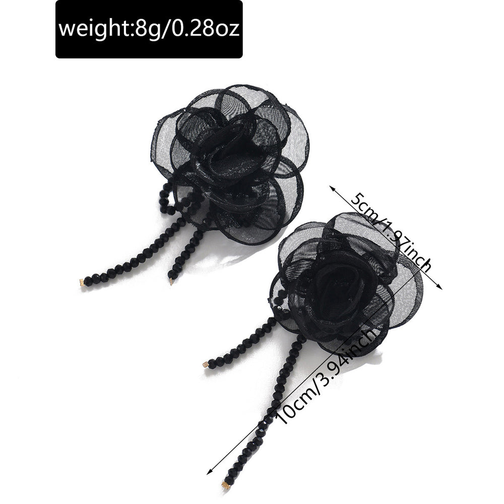 new arrivalniche styleaccessible luxuryclassy sense fabric rose flower earrings women's retro exaggerated black tassel earrings