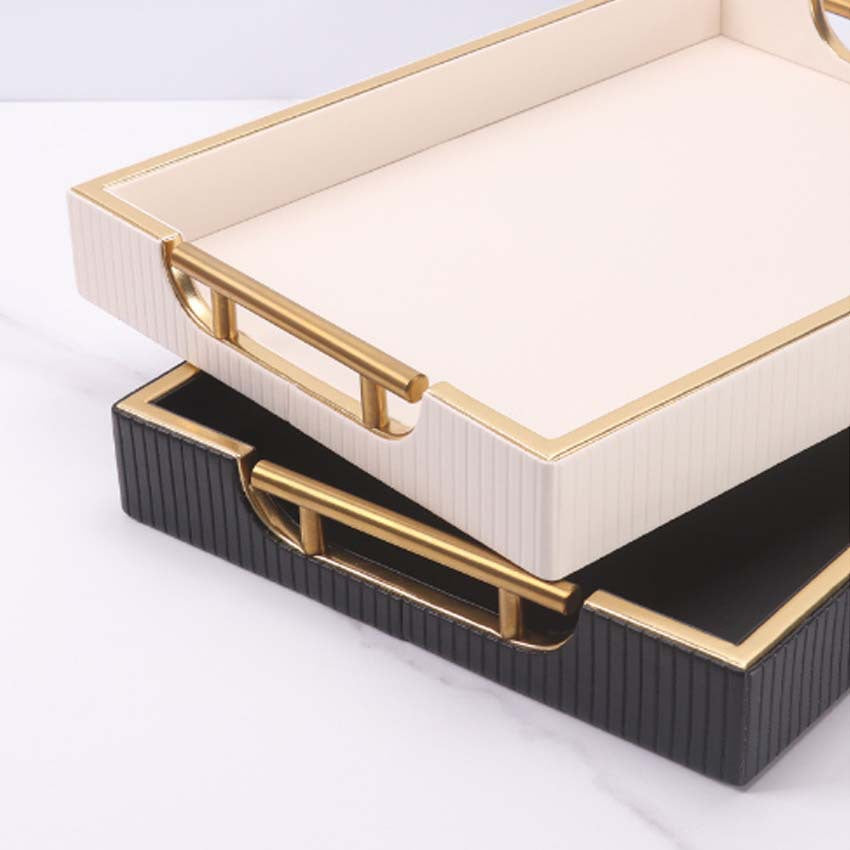 Household coffee table storage tray, room bedside table leather storage box, entrance sundries finishing decorative hardware tray