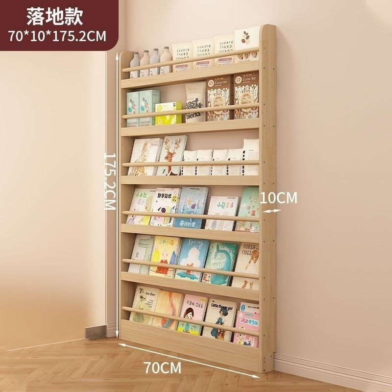 Ultra-thin door rear bookshelf against the wall for home bedroom door rear storage rack multi-layer storage solid wood all-in-one picture book storage