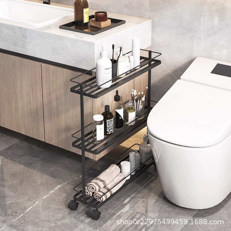 Wheeled bathroom rack floor-to-ceiling waterproof living room bedroom kitchen multi-functional ultra-narrow angle wrought iron installation-free storage