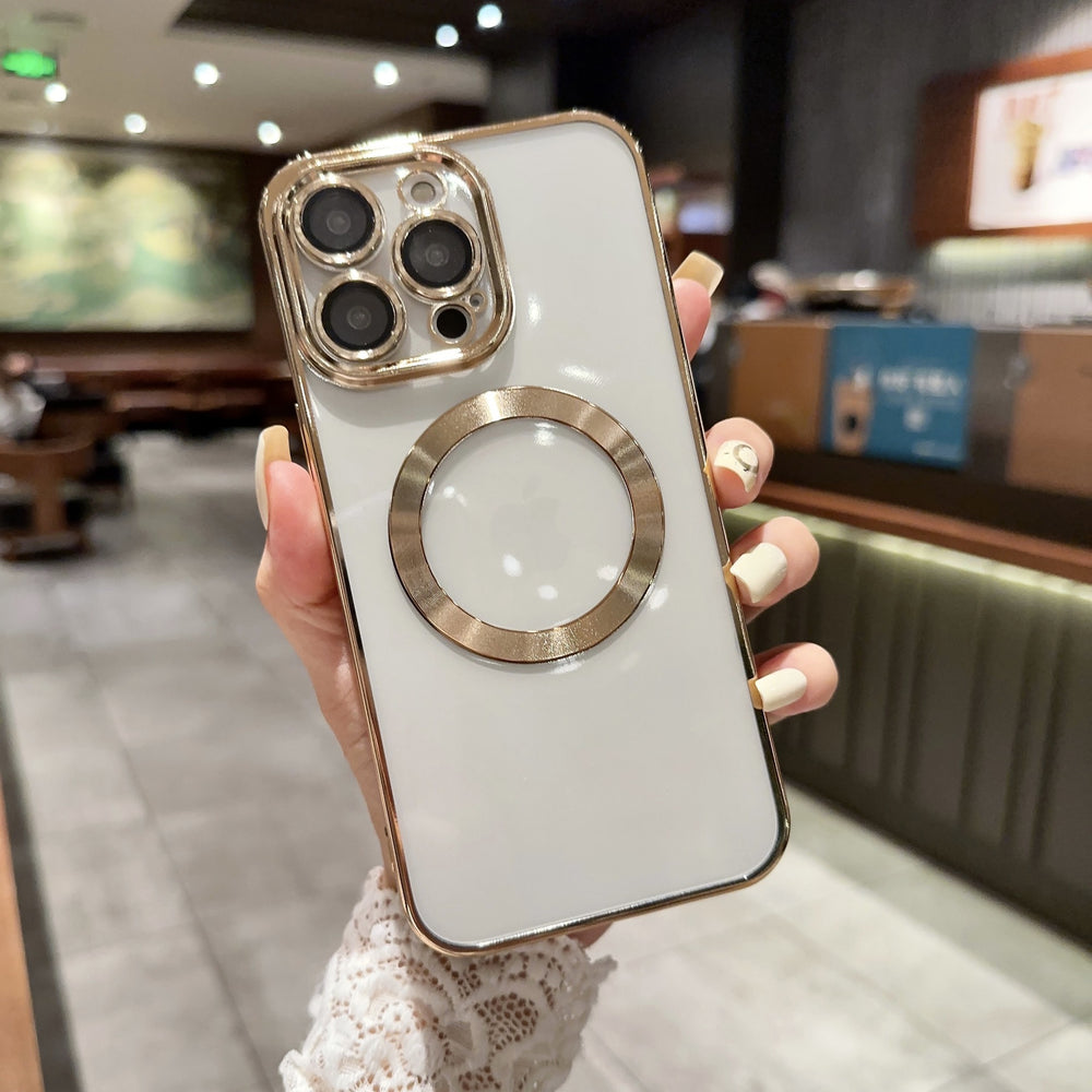 Electroplated magnetic iphone 17 pro max case with clear lens protector, full coverage drop-proof case for iphone 12/11