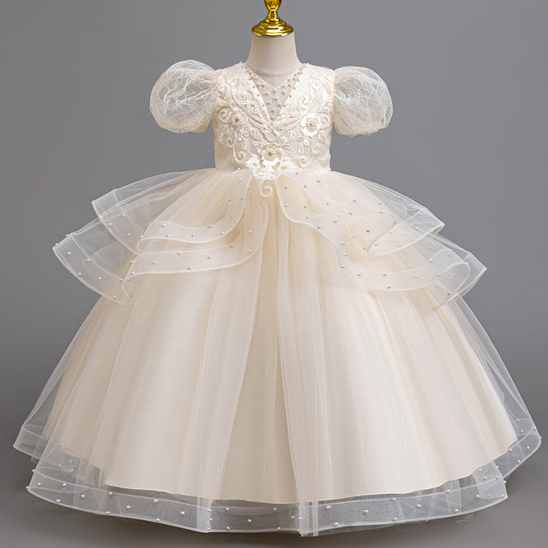 New arrival: export-quality children's formal dress - beaded wedding gown, princess dress for little girls, perfect for piano recitals and performances. kids dress