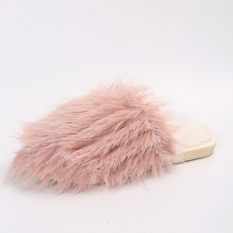 Thick sole fur slippers for women 2024winternew arrivalpopular high-looking toe-cap stain-resistant outwear cotton slippers cross-border carefully selected