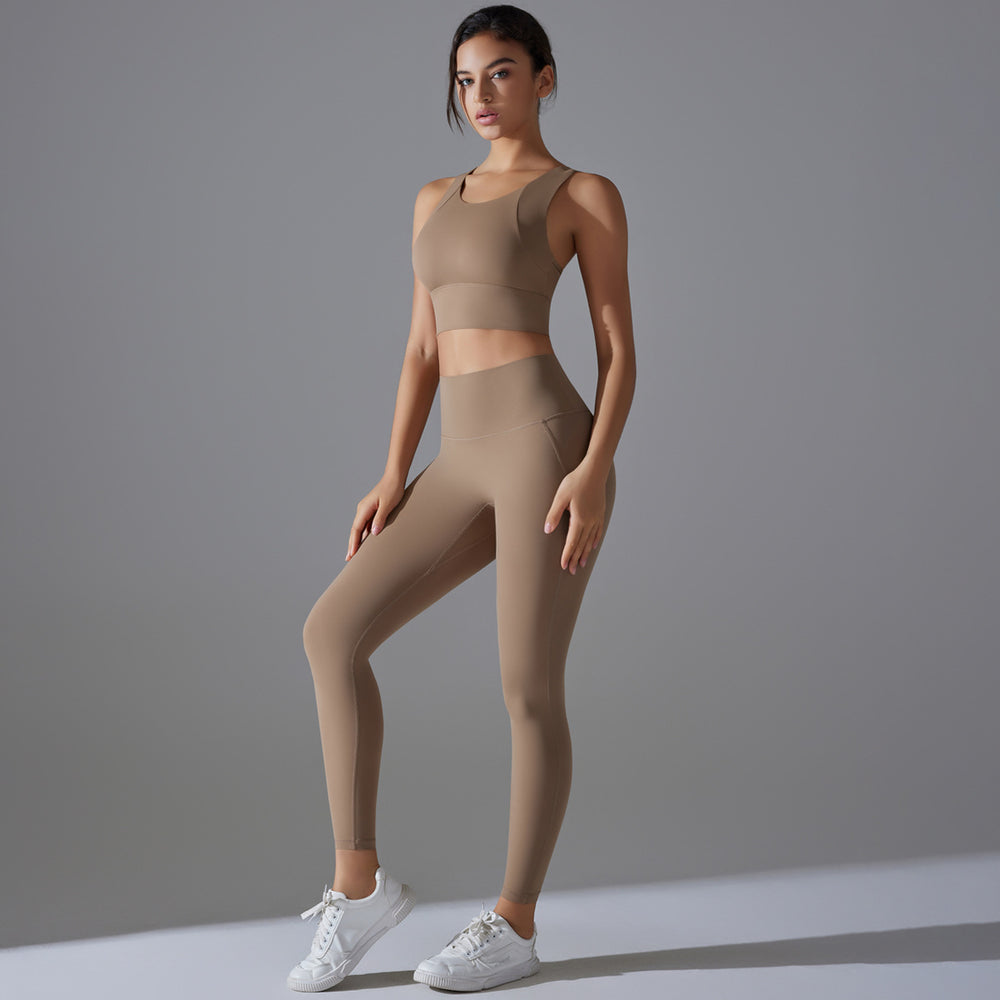 New arrivalpure color free underwear fixed cup beautiful back sports yoga suit tight high elastic fitness antibacterial yoga clothes