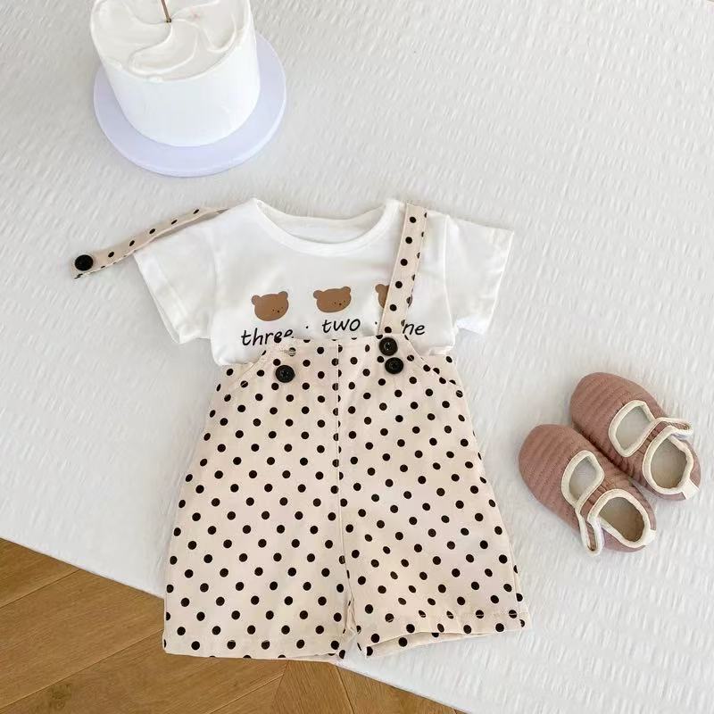 Summer lightweight baby boy stylish overalls shorts two-piece outfit - trendy fashion set for infants and toddlers, perfect for home and outdoor wear