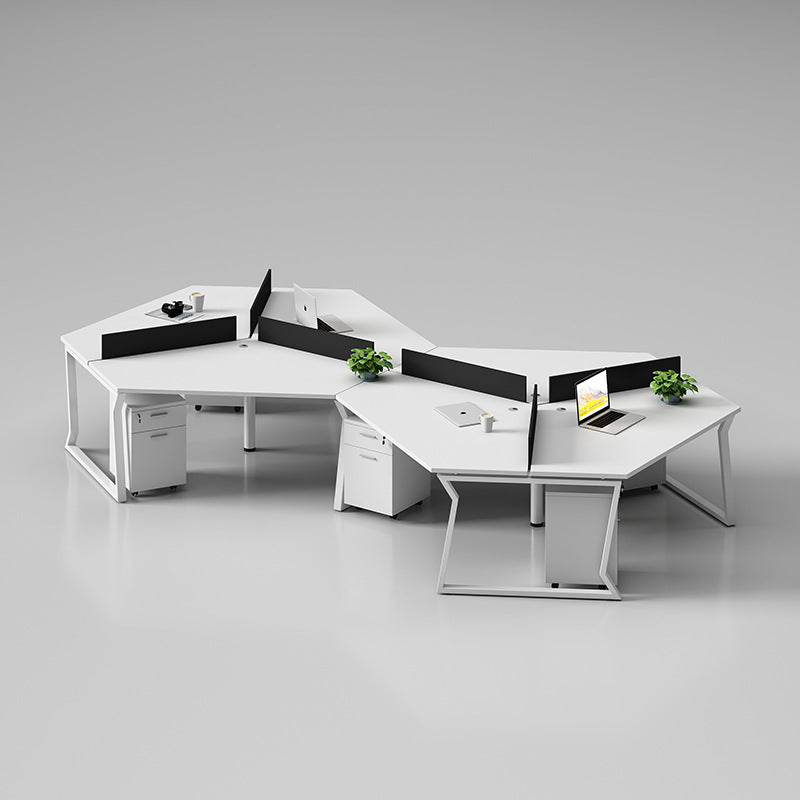 Office workstation desk set - creative 3-person irregular shaped desk and chair combination for multiple employees