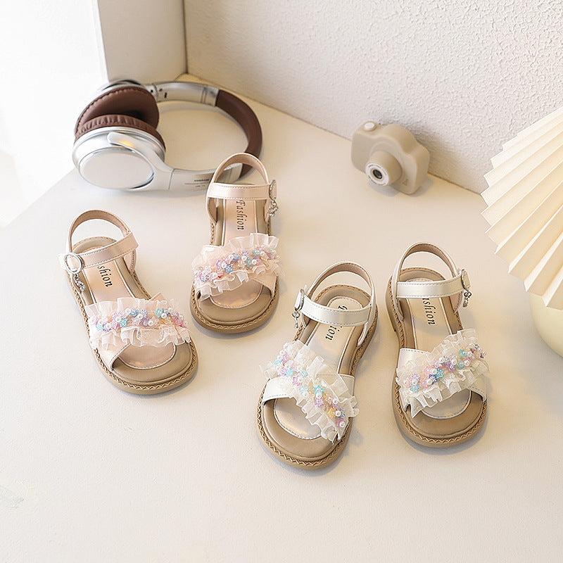 Ready-to-ship girls' non-slip sandals: stylish bowknot, cartoon, and pearl princess sandals for baby girls