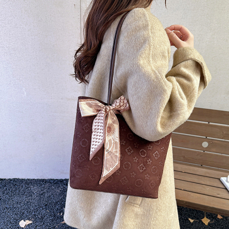 2025 new cross-border women's bag: minimalist, fashionable, retro, large capacity, letter print, handbag, shoulder bag, tote bag