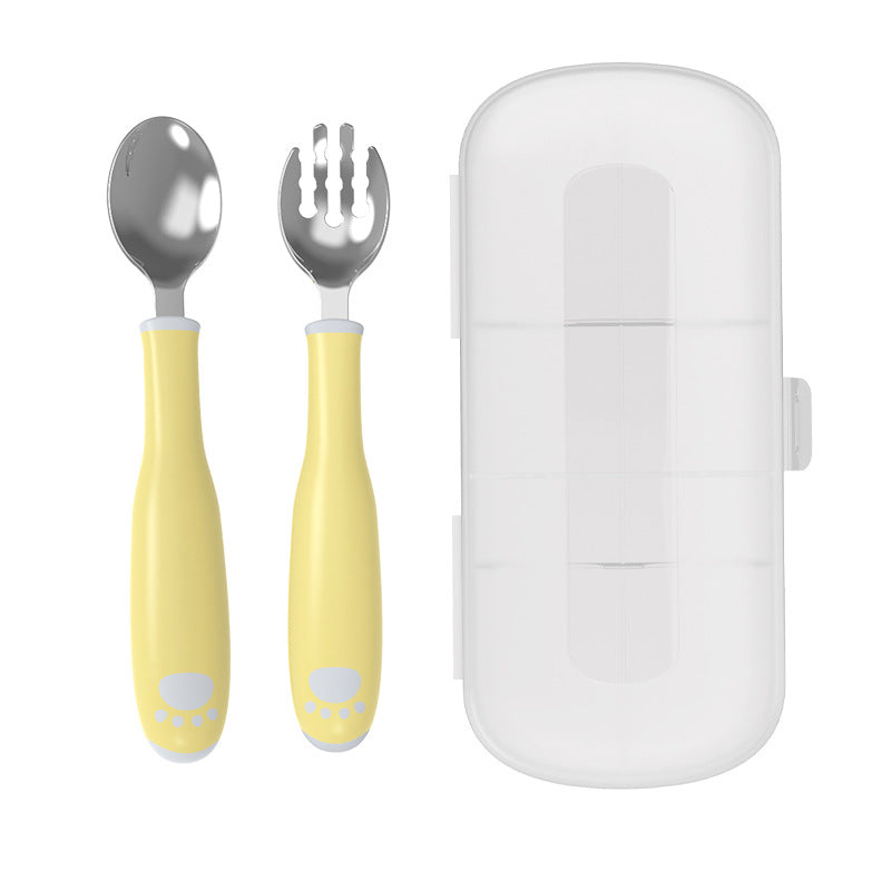 Kids' fork and spoon set - baby feeding training spoons, bendable stainless steel fork and spoon set, supplementary food tools - wholesale supply