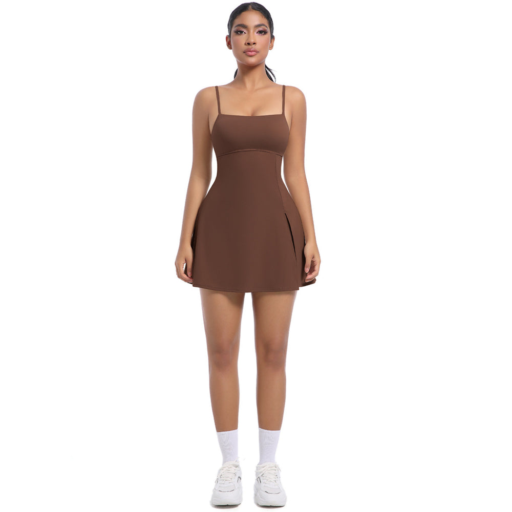 Fashion tape bottom sports dress with breast pad breathable outdoor golf beautiful back sling yoga tennis skirt for women