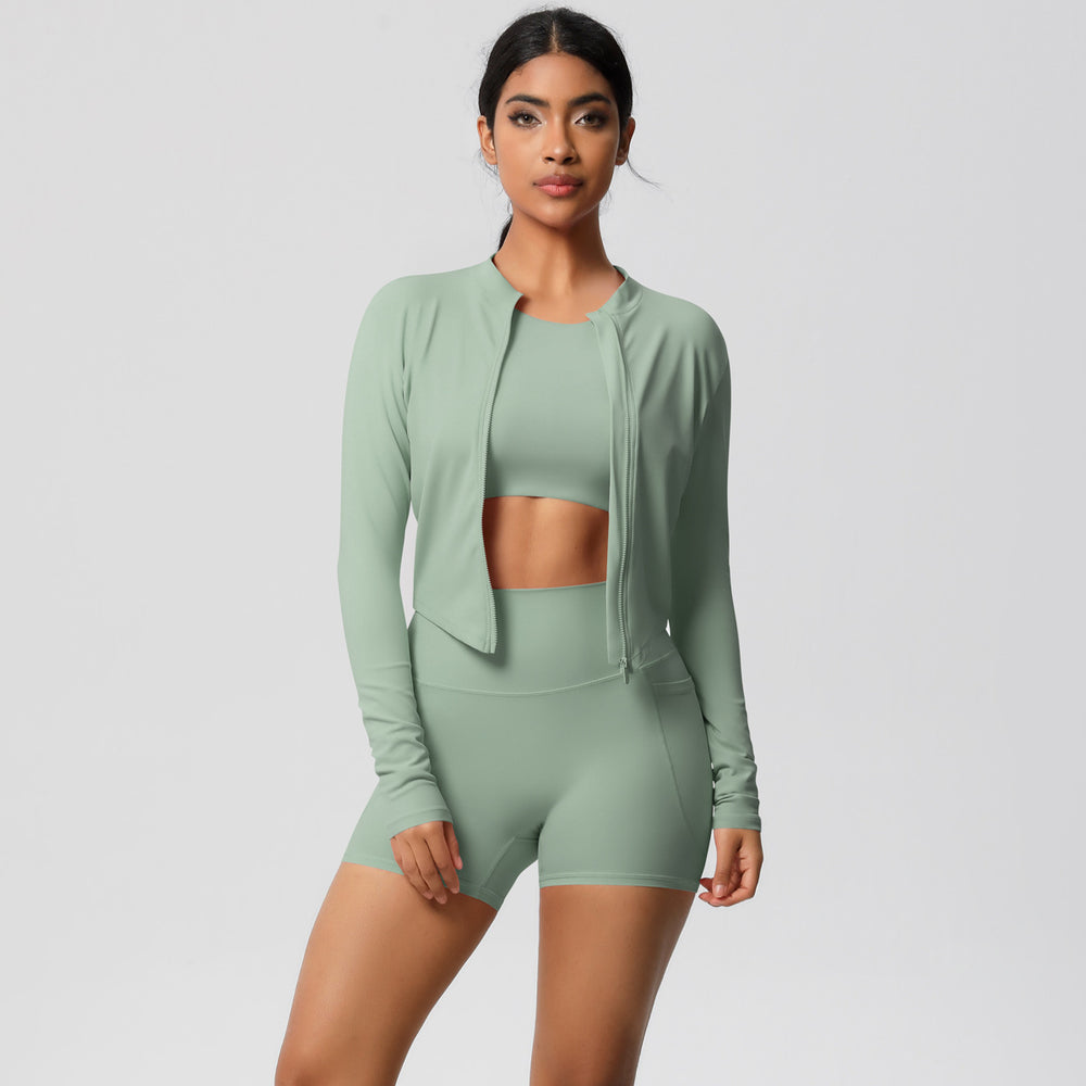 Cloud-soft quick-dry yoga activewear set: high-waisted, slim-fit pocket shorts for outdoor running and fitness