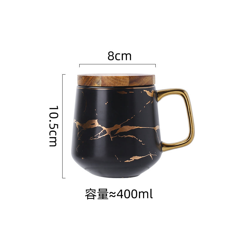 Nordic-style, gold-traced marble ceramic mug – a high-end choice for office afternoon tea, milk, or coffee