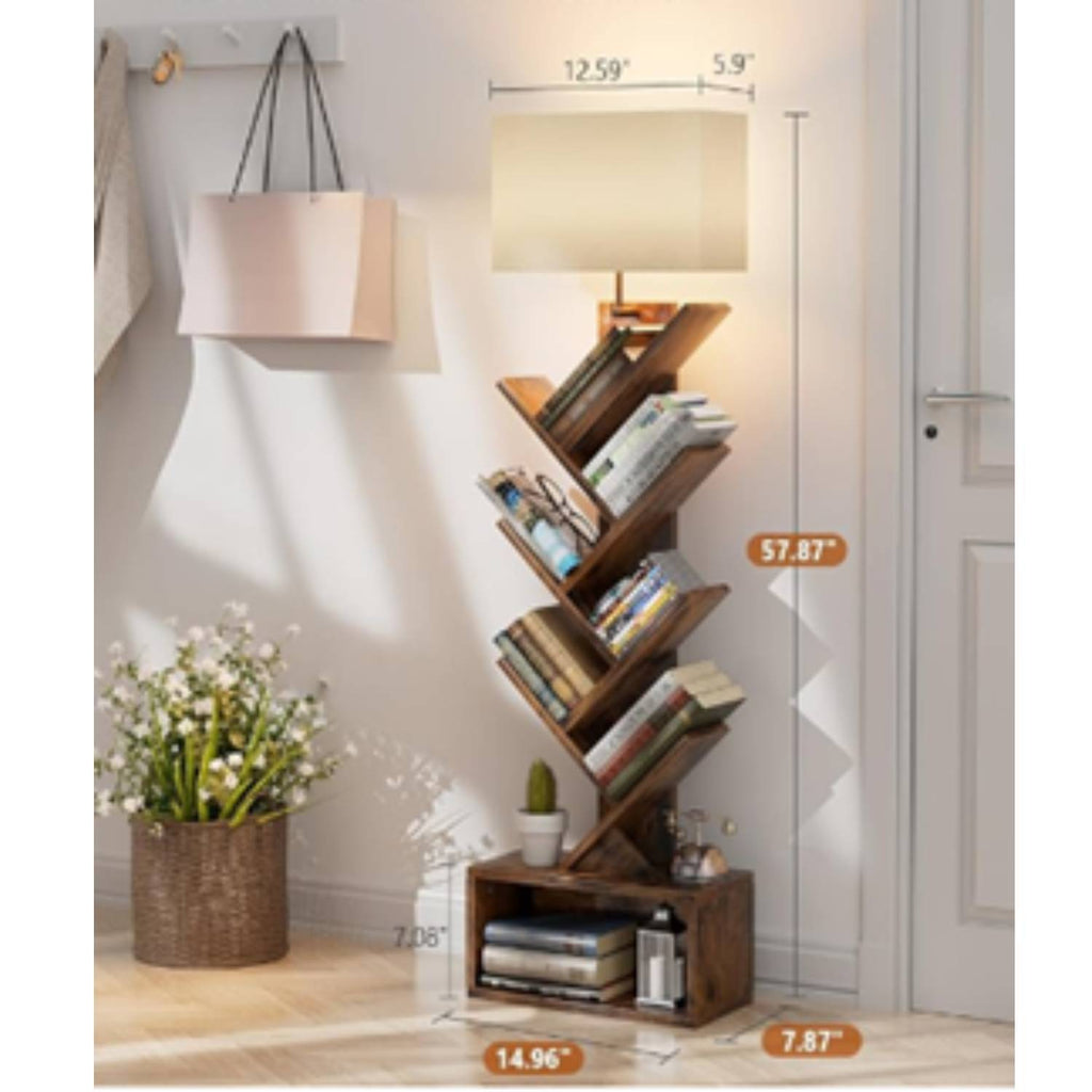 Wooden bookshelf Creative tree-shaped floor-to-ceiling shelf Household living room storage rack Corner bookcase Children's storage cabinet