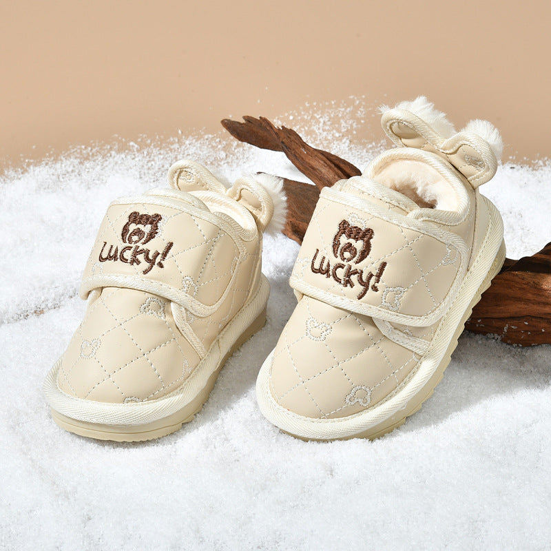 Kids' snow boots:  winter anti-slip fleece-lined girls' cotton shoes, boys' snow cotton waterproof warm boots for babies