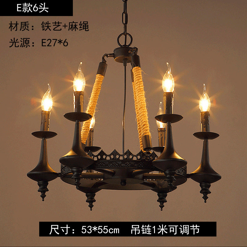 American retro hemp rope chandelier creative hotel lobby B & B restaurant lamp personalized industrial style hotel box lamp