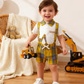 Boys and girls cartoon tractor embroidered overalls suit