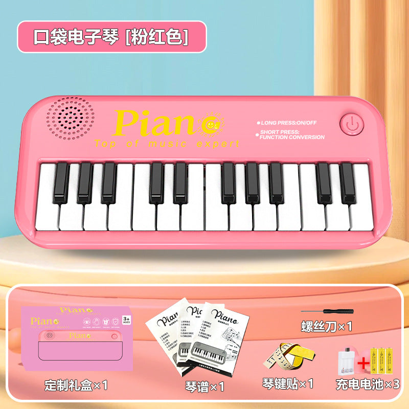 children's electronic keyboard, 24-key multifunctional wood grain design, toy for boys and girls, beginner baby educational electric piano