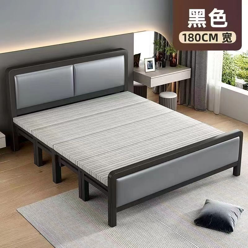Four-fold foldable bed single bedfor homesimple office lunch break double rental house adult iron bed
