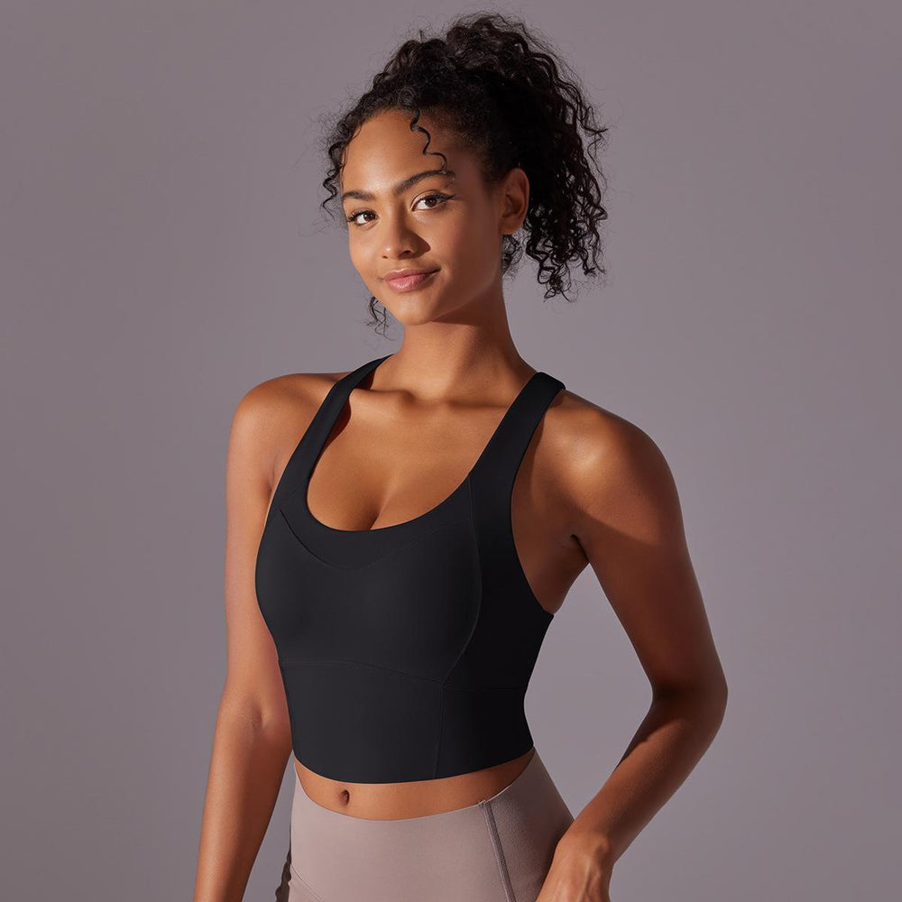 Fashion nude pure color seamless one-piece cup vest cross back yoga bra running fitness sports intimates women