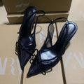 Za2025 summer socialite french style pointed-toe high heels - women's mesh bow-tie stiletto closed-toe sandals