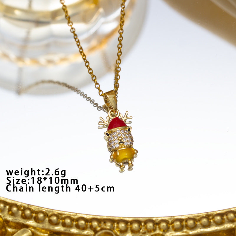 【titanium steel】christmas european and american santa claus reindeer snowman bell necklace - creative design, versatile necklace