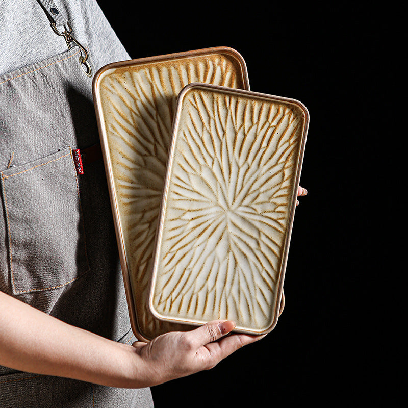 Japanese-style ceramic creative retro rectangular flat plate fish plate restaurant home hotel unique serving plate dessert plate square plate