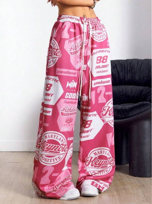 Ready-to-ship  spring/summer european and american women's fashion: new hot girl style pocket streetwear printed loose fit casual pants
