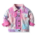 Wholesale foreign trade children's clothing: new tie-dye denim jacket for boys and girls, korean style cropped ripped top, kids' denim outfit