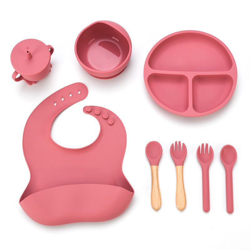 Cross-border new product baby silicone tableware set complementary food eight-piece set food grade infant complementary food silicone tableware