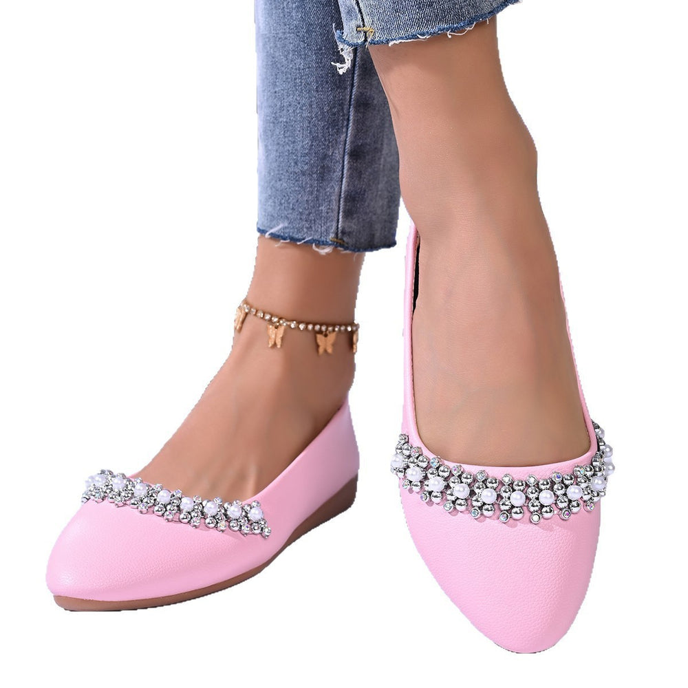 export plus size casual flats women's  spring pointed toe comfortable rhinestone low heel flat shoes wholesale