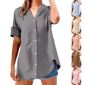 cross-border women's casual solid color stand collar button-down short sleeve shirt top