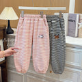 Girls' autumn pants: new kids' casual sports sweatpants, cute cartoon striped fashion joggers for toddlers