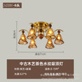French retro solid wood round bead multi-head gradient caramel wave glass bedroom main light b&b study american atmosphere