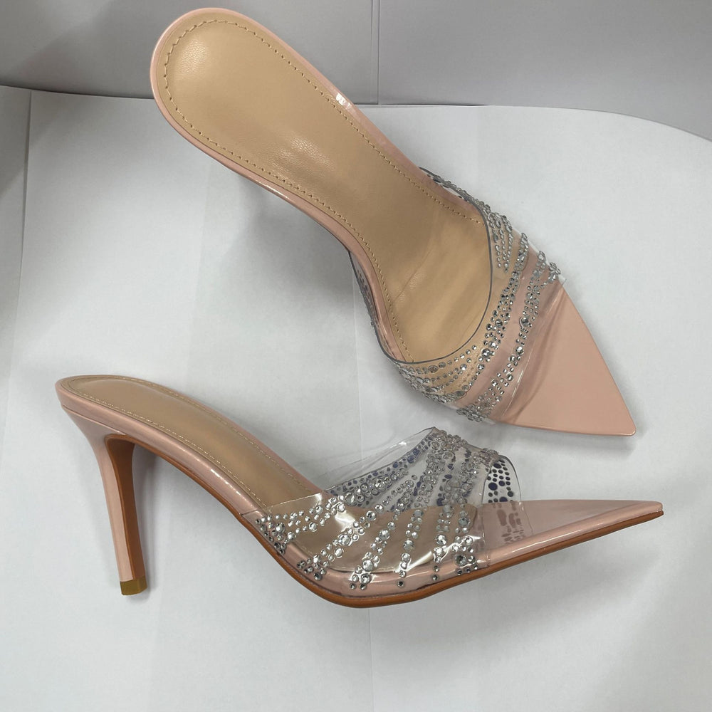 Wo huizhou 2026 transparent rhinestone pointed toe stiletto heel women's sandals & slippers - summer outdoor wear