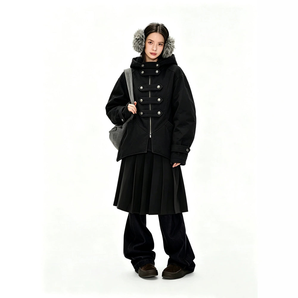 cross-border fashion napoleon woolen hooded outwearretrocasualasymmetrical hem medium longtops