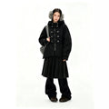 cross-border fashion napoleon woolen hooded outwearretrocasualasymmetrical hem medium longtops