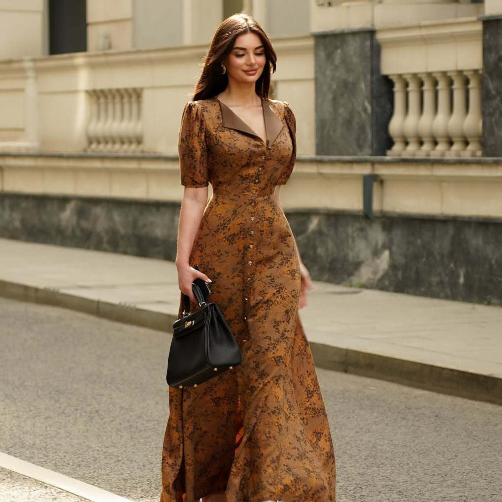 Cross-border  women's clothing 2025 new fashion temperament lapel neck versatile cardigan dress lace-up waist dress