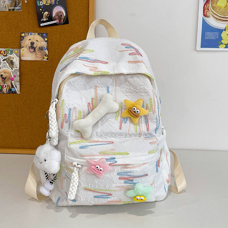 School bag backpack Korean version of girls' high-value school bag color striped casual backpack cute girl travel bag