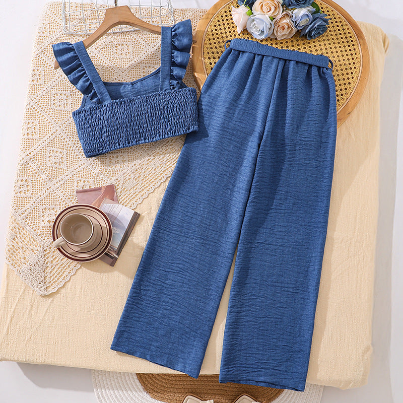 European and american hot-selling girls' outfit:  cross-border  spring/summer new sleeveless top and casual pants two-piece set