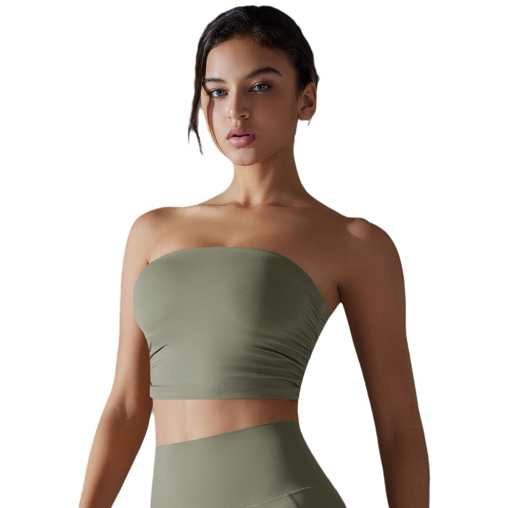 New women's one-piece bandeau sports bra - ruched, anti-exposure, seamless, perfect for running, fitness, and yoga