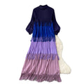 Miura european and american fashion dress women's  spring high-end lantern sleeve loose slimming color block tassel maxi dress