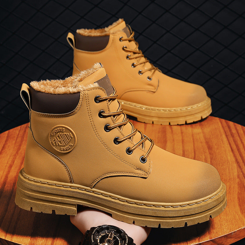 Boots men's high-top fleece-linedheattechwinterworkwear boots british style short boots k-stylewaterproof boots men's trendy shoes